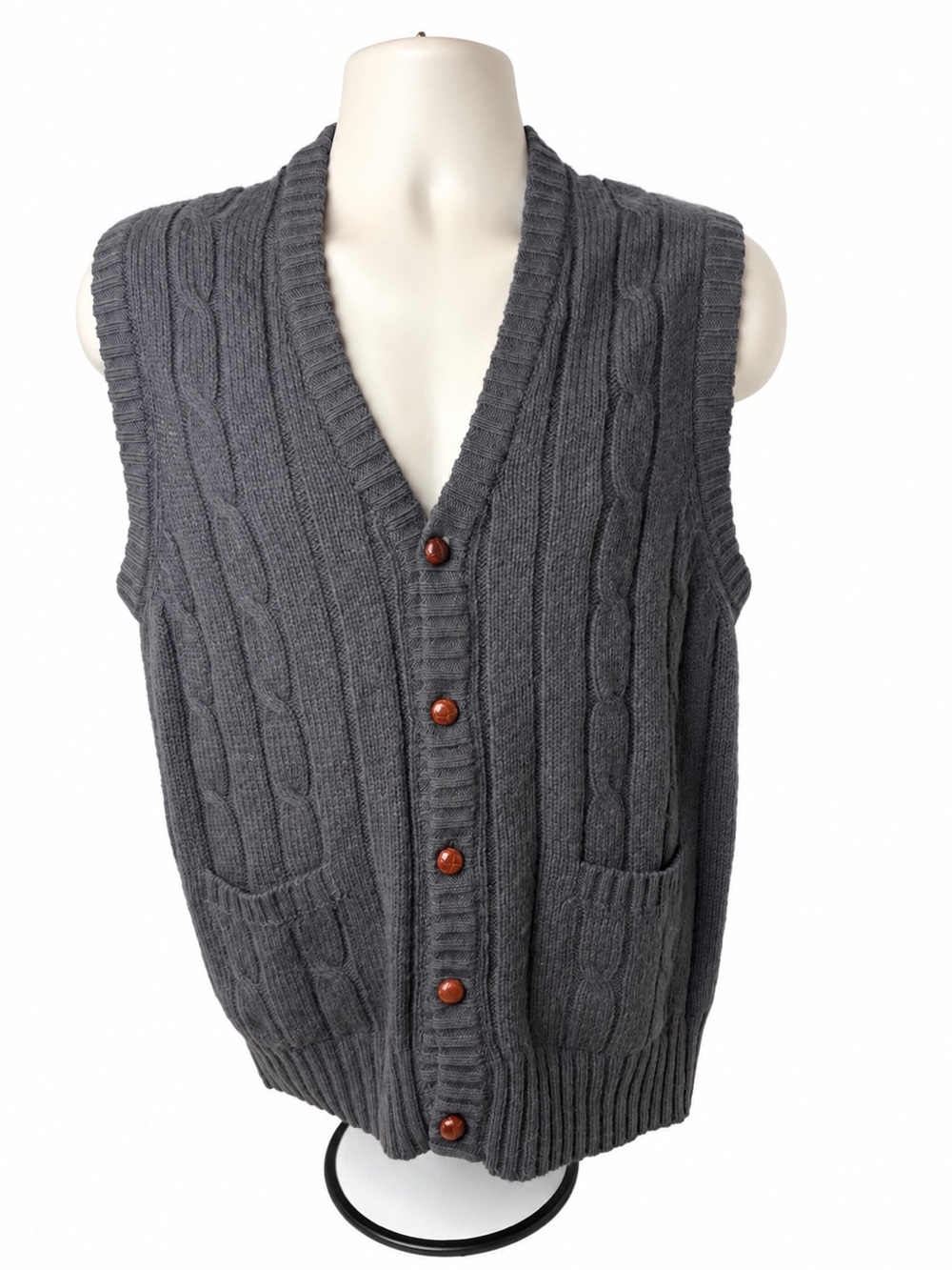 Vintage GANT The Rugger XL Shetland Wool Cable Knit Sweater Vest Old Money Gray